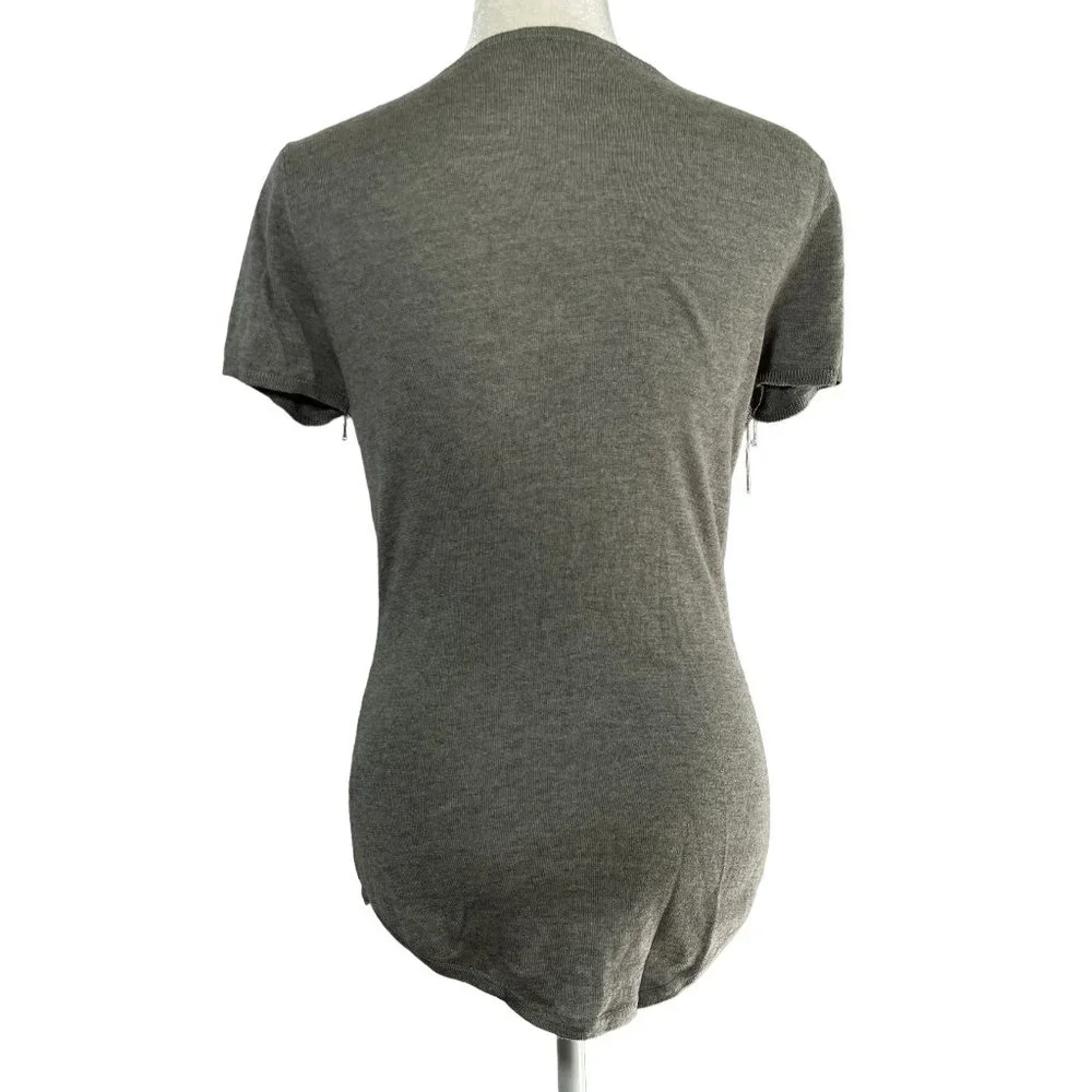 Magaschoni Silk & Cashmere Gray Short Sleeve V-Neck Sweater Sz S